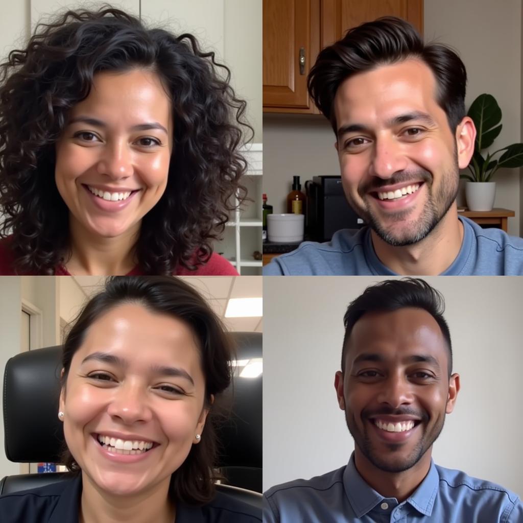 Smiling faces on a video call, representing an online support group