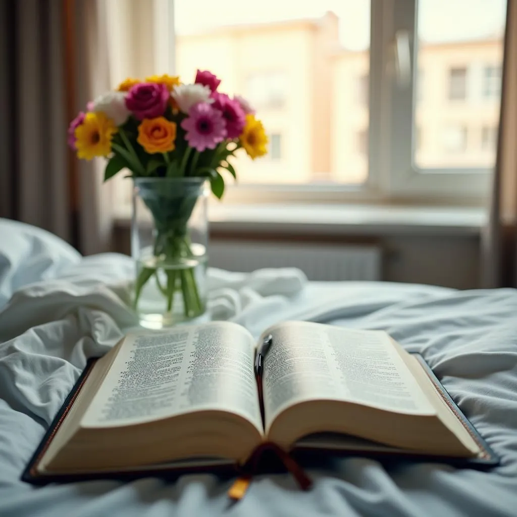 Open Bible on Table in Hospital Room