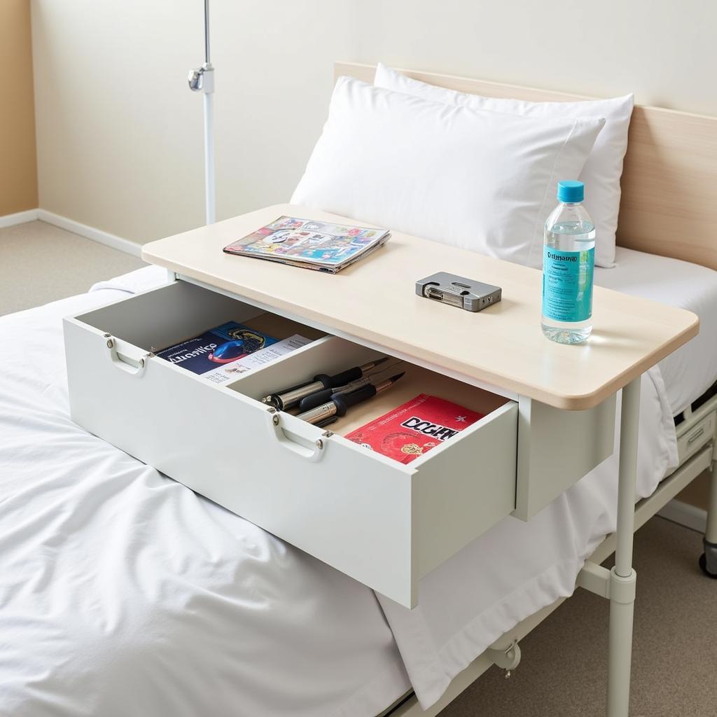 Over the Bed Table with Built-in Storage