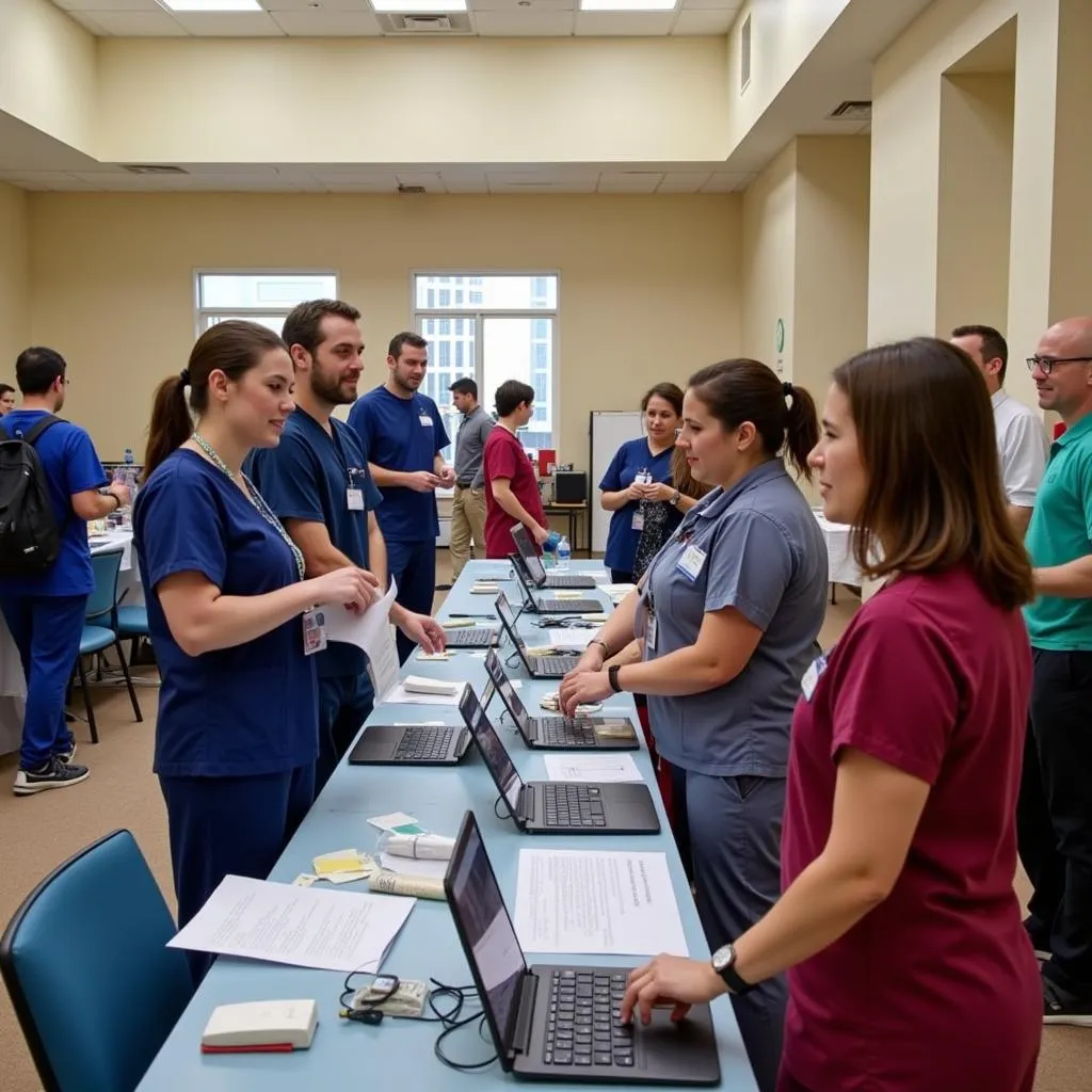 Palms West Hospital job fair with attendees and recruiters