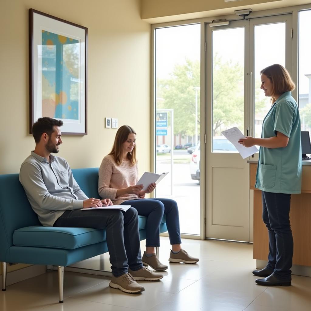 Parent Reviewing Insurance Information in Waiting Room