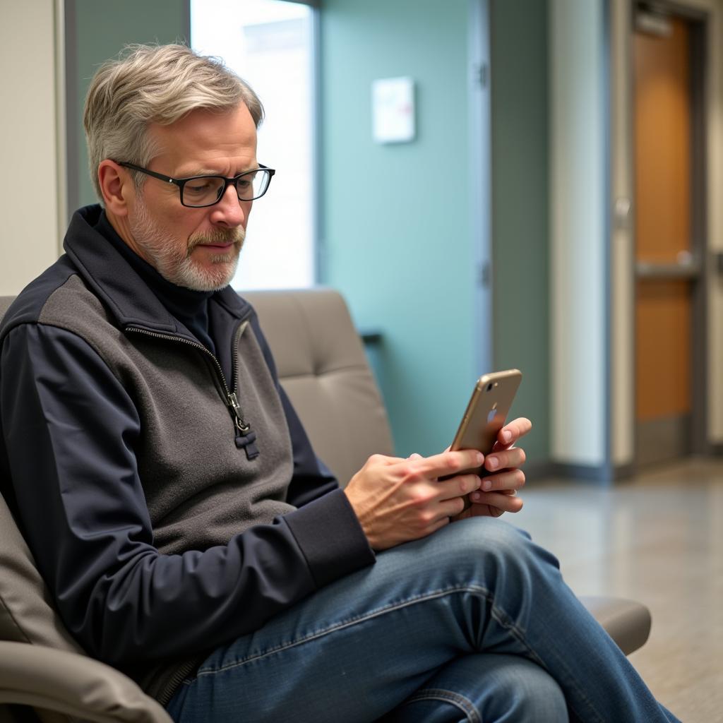 Parent Taking a Break in Hospital Waiting Area 