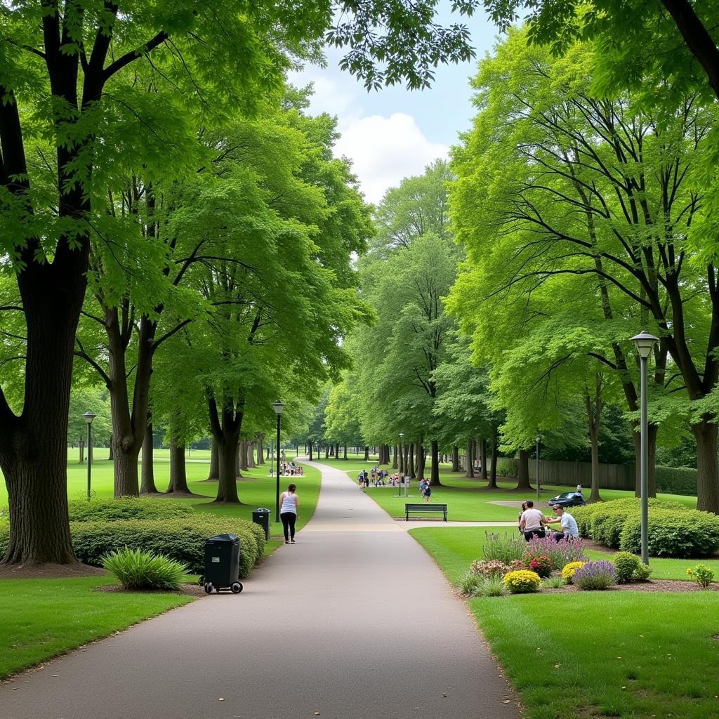 A serene park with walking paths near Highland Hospital