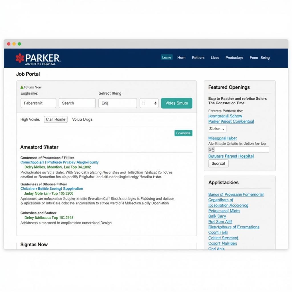 Screenshot of the Parker Adventist Hospital online job portal