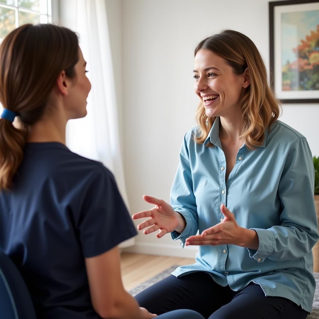 Rehab Patient and Therapist Discussing Treatment Plan