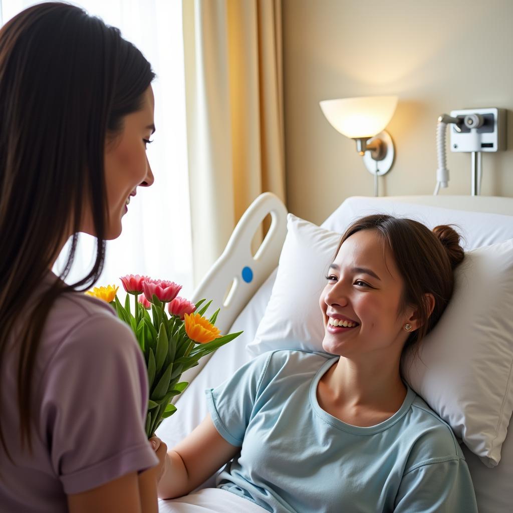 A patient and visitor interacting warmly