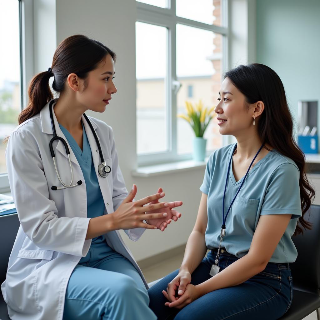 Patient Consulting Doctor in Modern Hospital Room