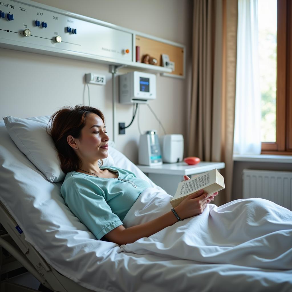 Patient Reading in Hospital Bed