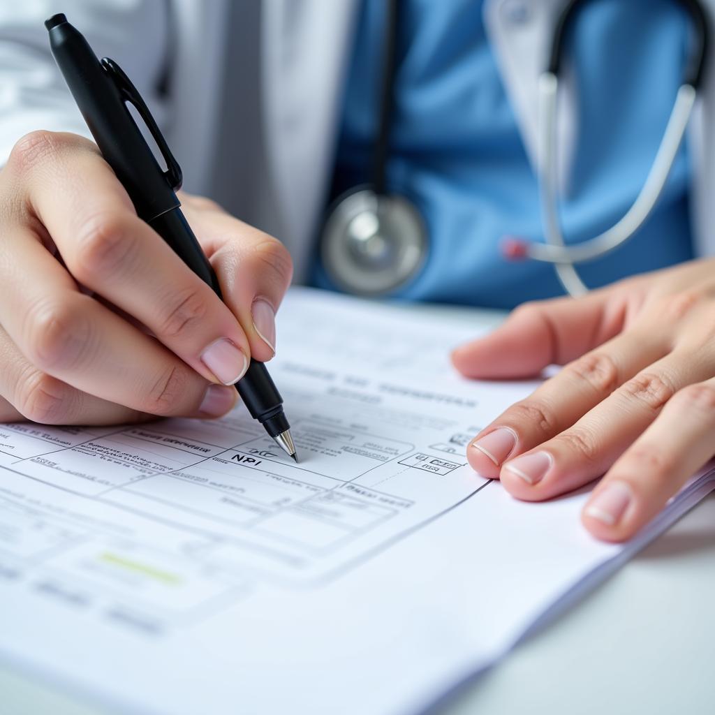 Patient Filling Out Healthcare Forms with NPI Information