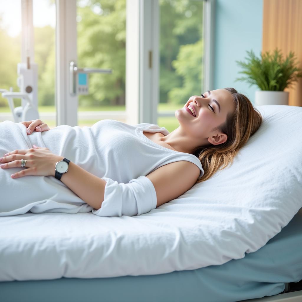 A patient resting comfortably on a gel overlay hospital bed