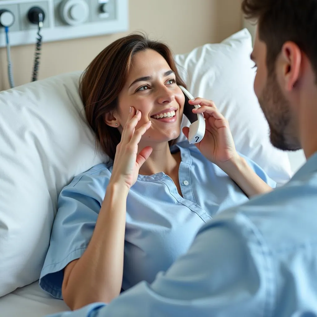 Patient using hospital phone