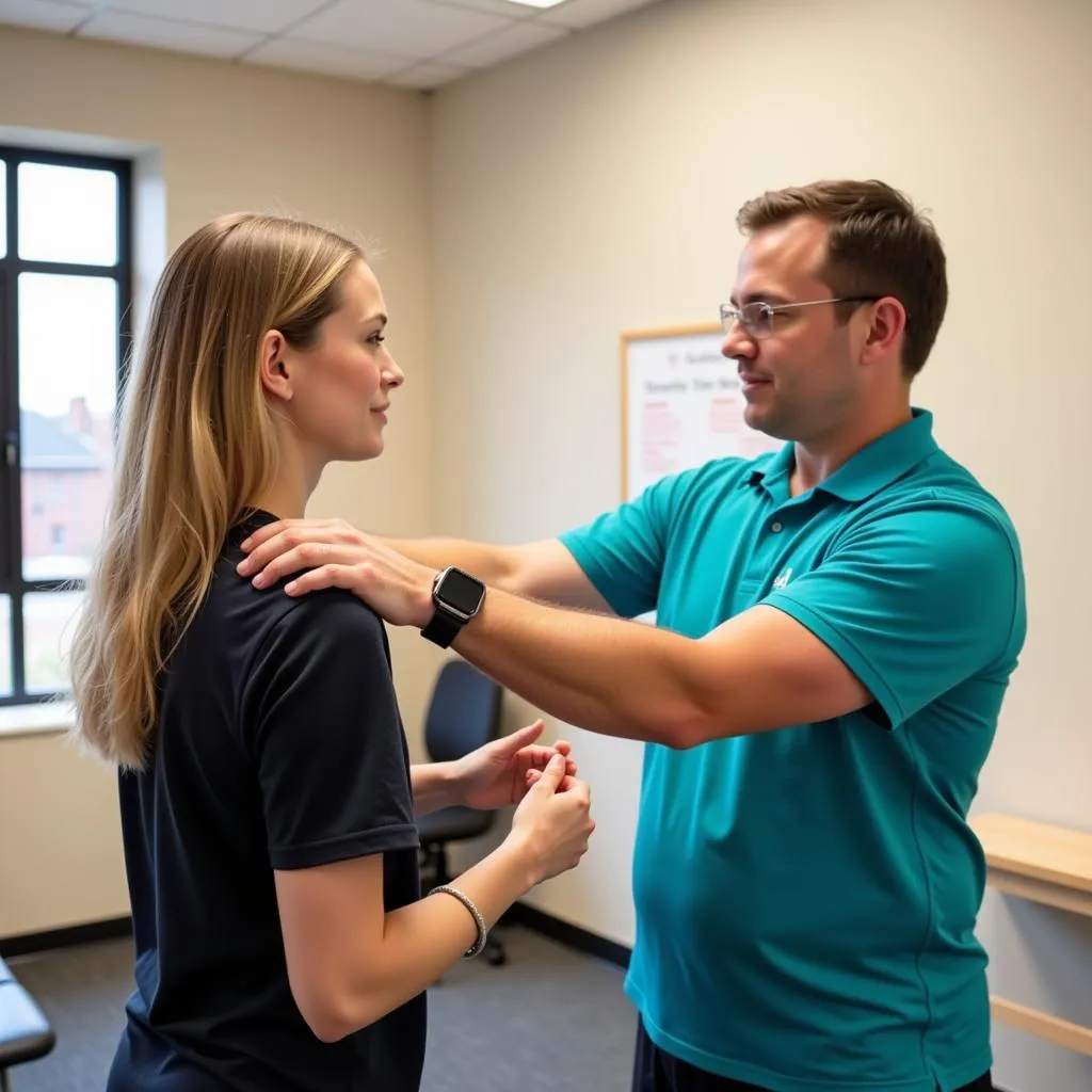 Patient performing exercises with therapist