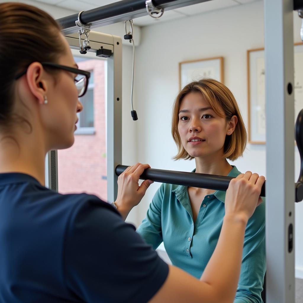 A patient engaged in physical therapy session with a therapist at Valir Rehab Hospital.