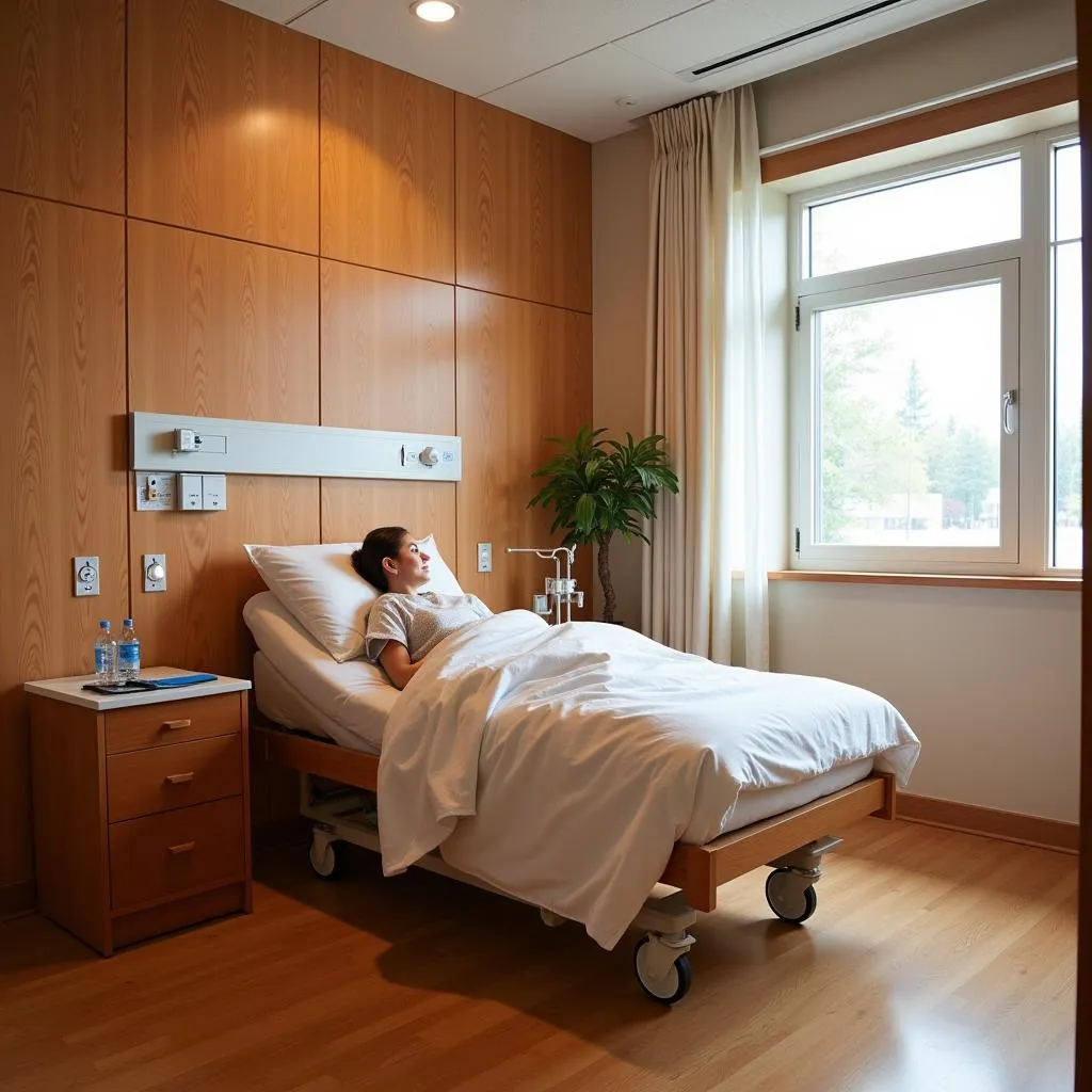 Patient Relaxing in a Wood-Accented Hospital Room