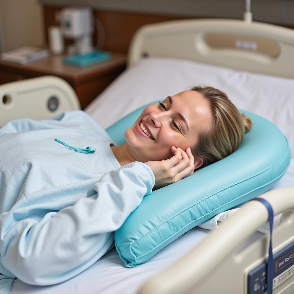 Patient resting comfortably on an air mattress in a hospital bed