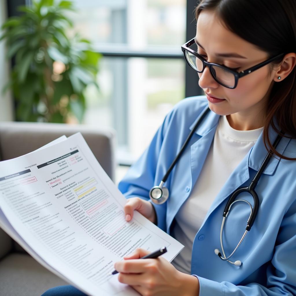 Patient carefully examining medical records