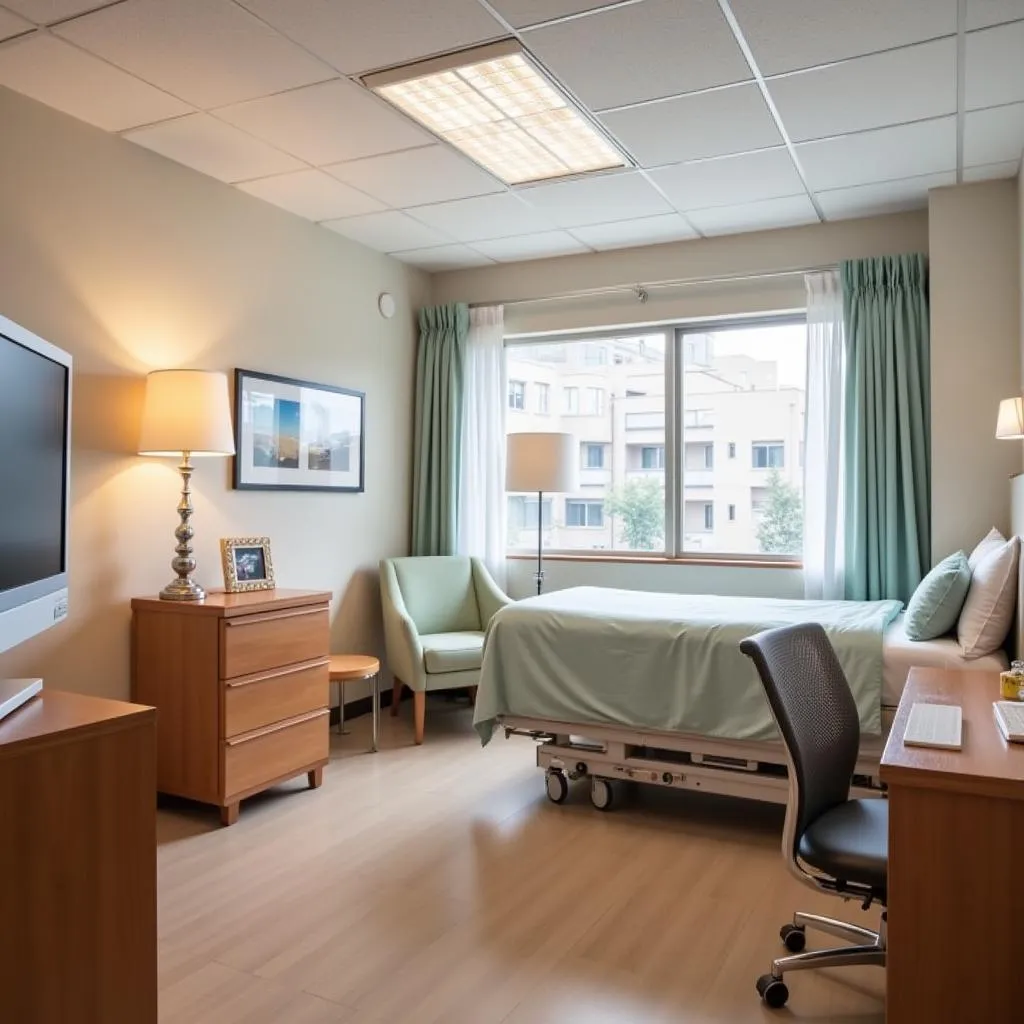 Bright and airy patient room with modern amenities