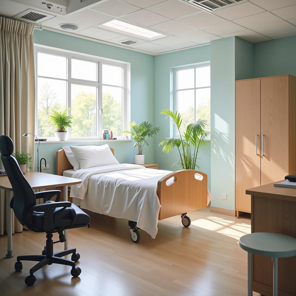 Comfortable and well-equipped patient room