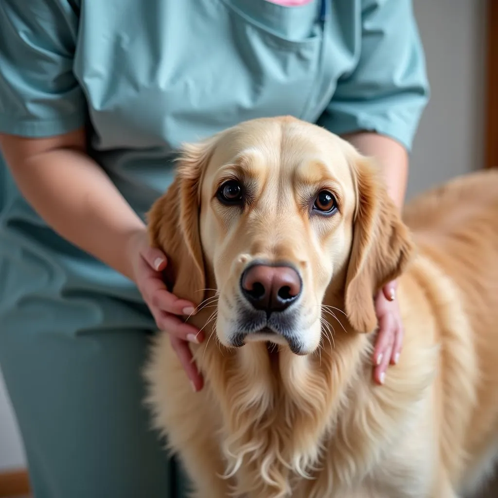 Patient Smiling While Petting Dog