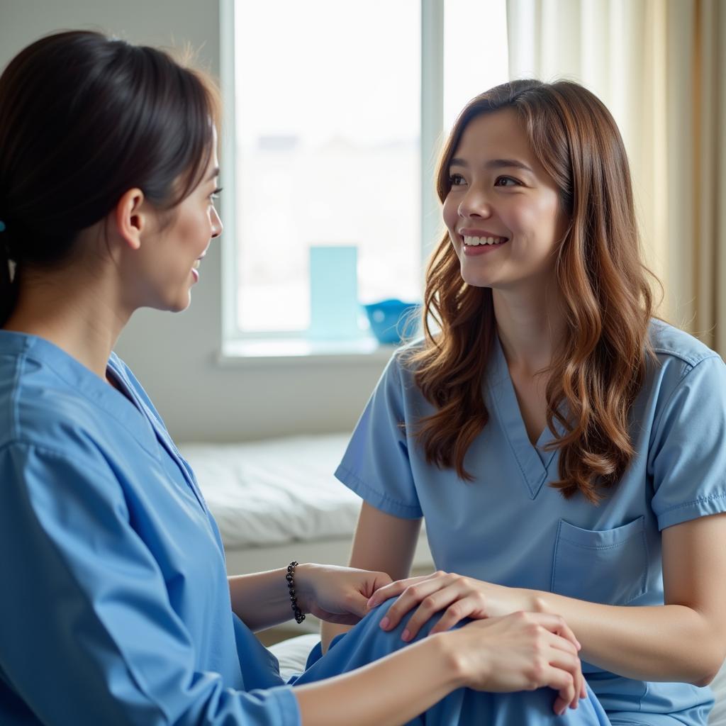 Patient talking to a hospital social worker