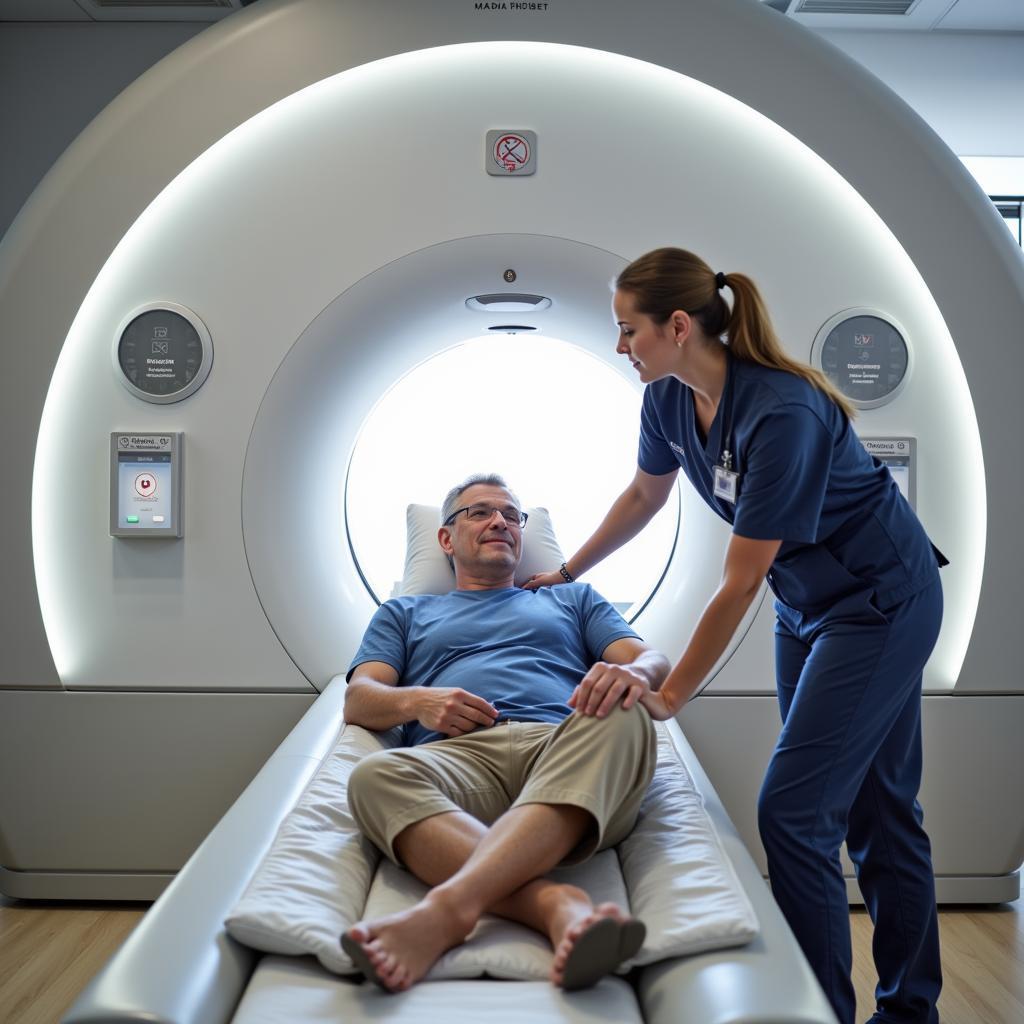  Patient Receiving an MRI Scan with a Supportive Technologist