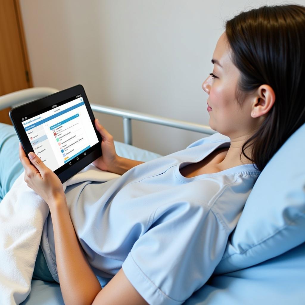 Patient Using York Hospital Patient Portal on Tablet