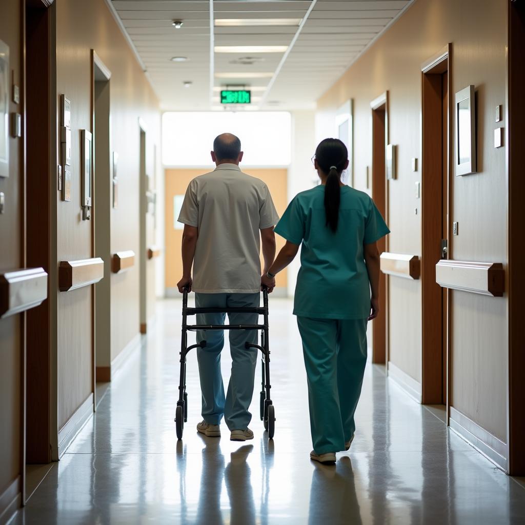 Patient Walking in Hospital Corridor