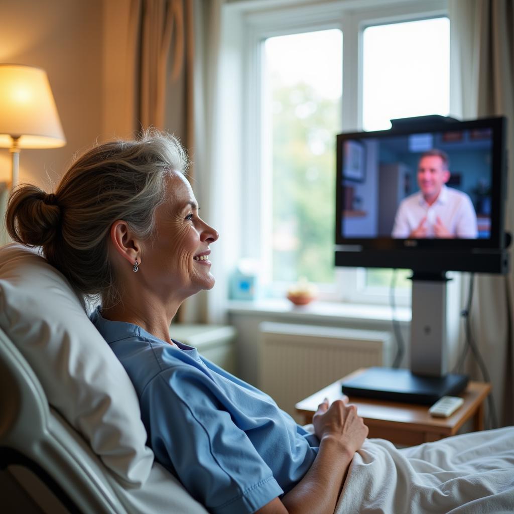 Patient Enjoying TV in Hospital Bed