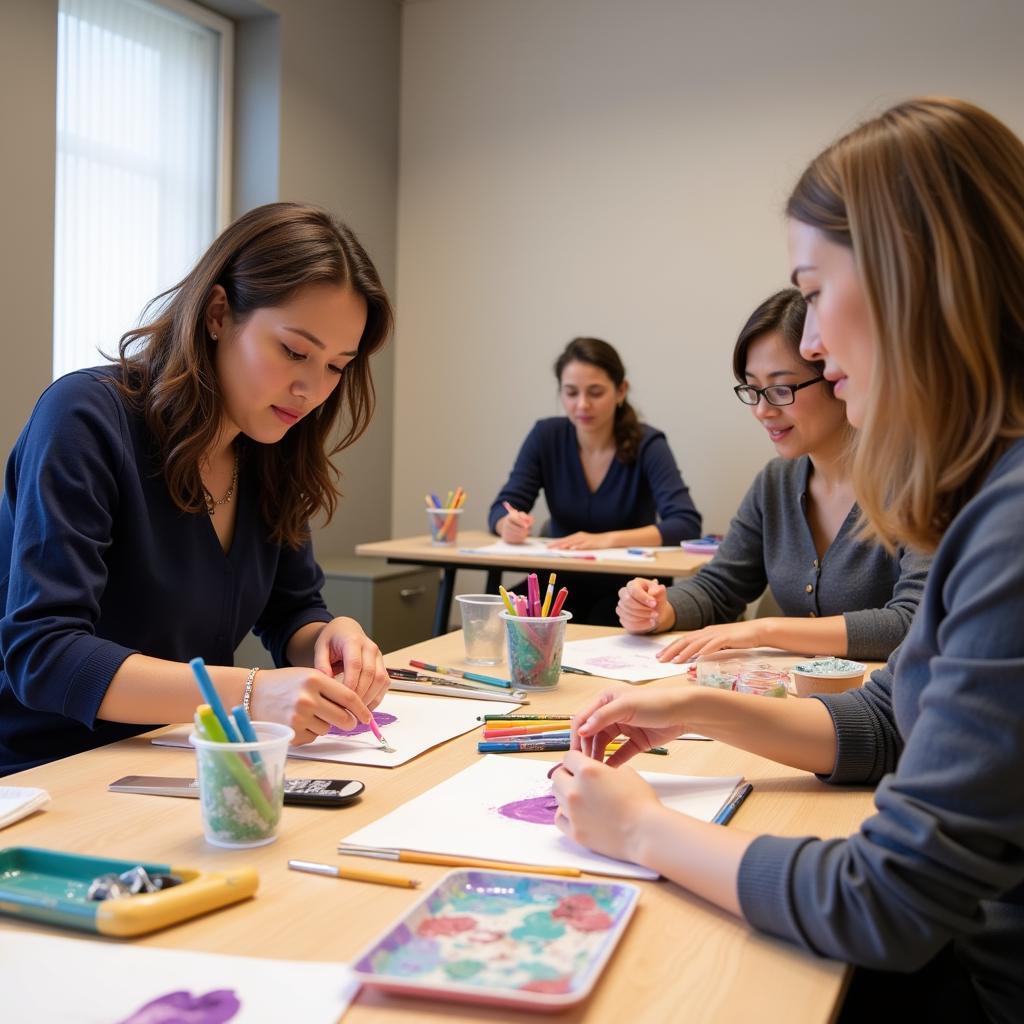 Patients participating in art therapy as part of their treatment