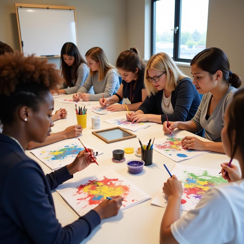 Patients engaging in art therapy session.