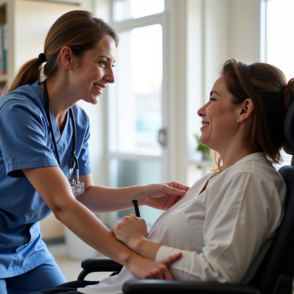 A patient and nurse at Patricia Neal Rehabilitation Hospital