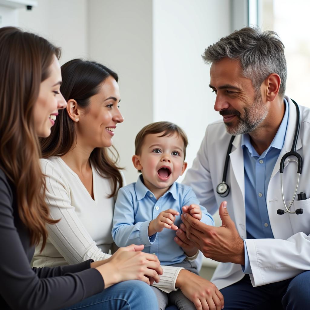 pediatrician discussing treatment plan with parents