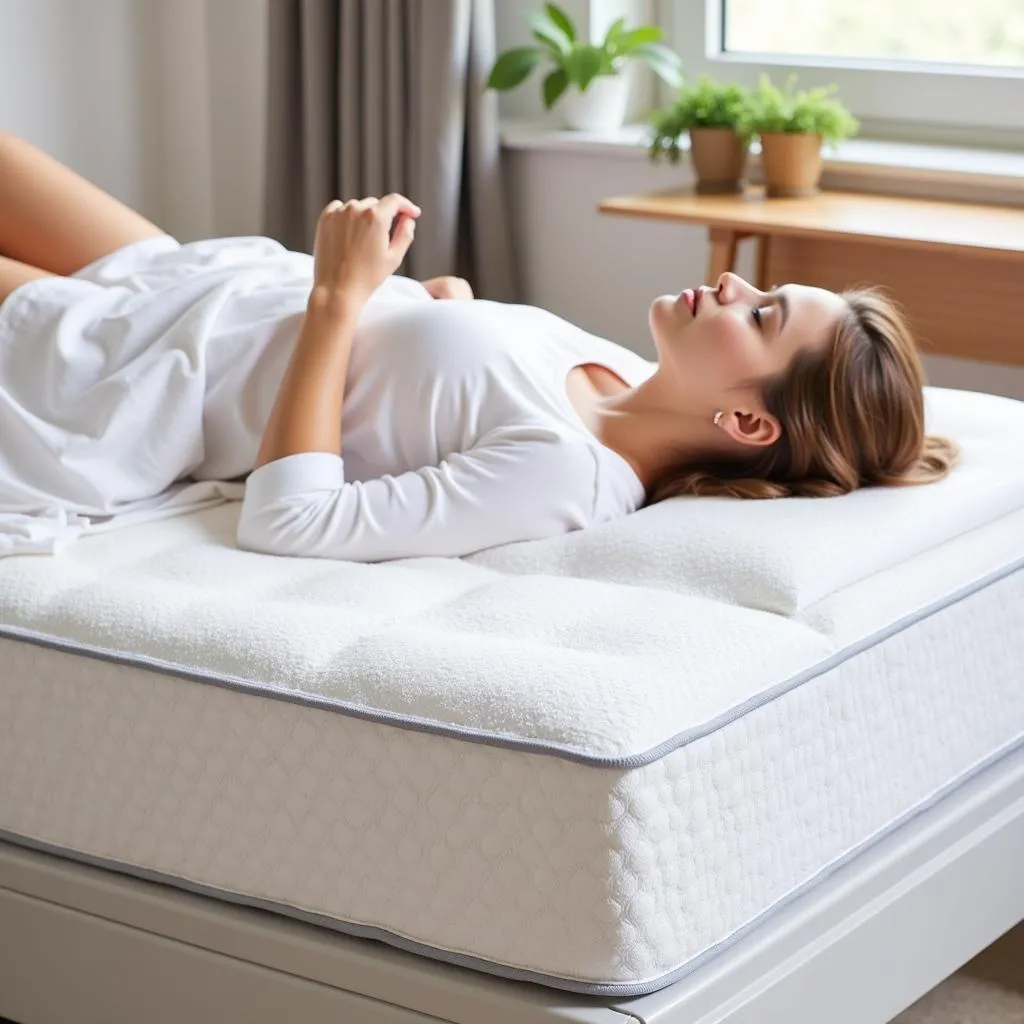 Person relaxing on a hospital bed mattress