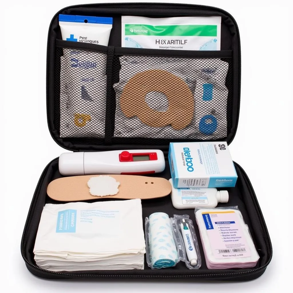 Pet first aid kit with supplies