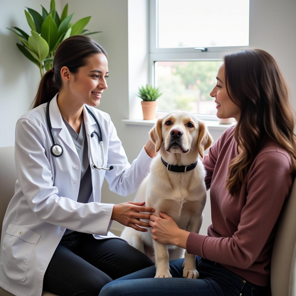 Pet owner and veterinarian discussing treatment plan