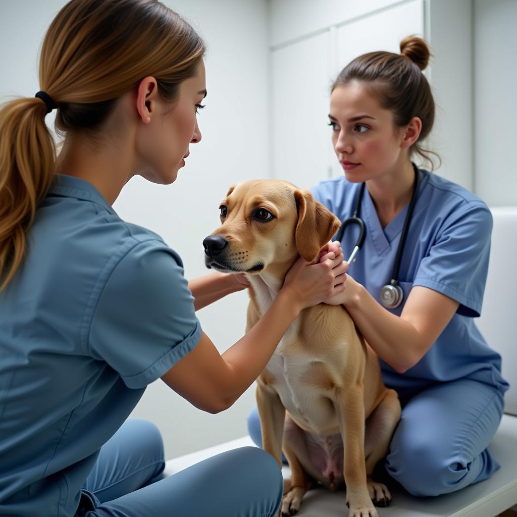 Pet Owner Comforting Their Dog at the Vet