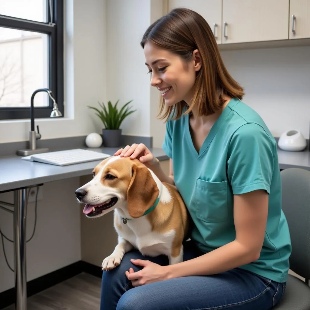 Pet Owner Comforting Their Dog at Veterinary Hospital