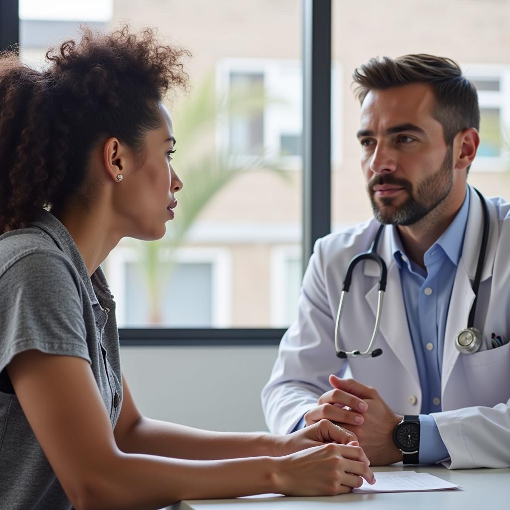 Pet owner engaged in a conversation with a veterinarian