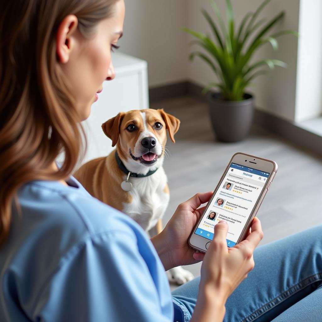 Pet Owner Reading Online Reviews of a Veterinary Clinic