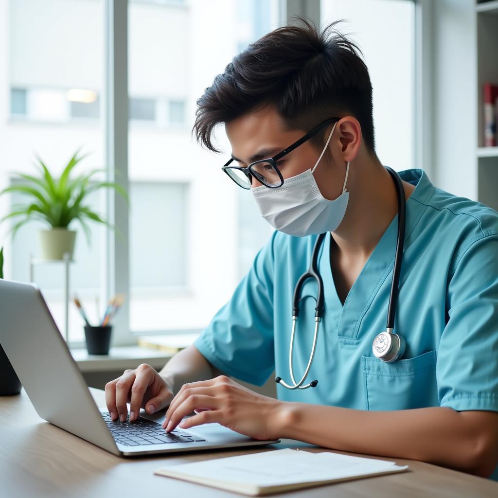 Person using laptop to research veterinary care options