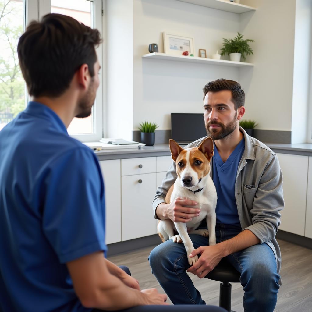 Pet owner and veterinarian discussing treatment options in San Gabriel