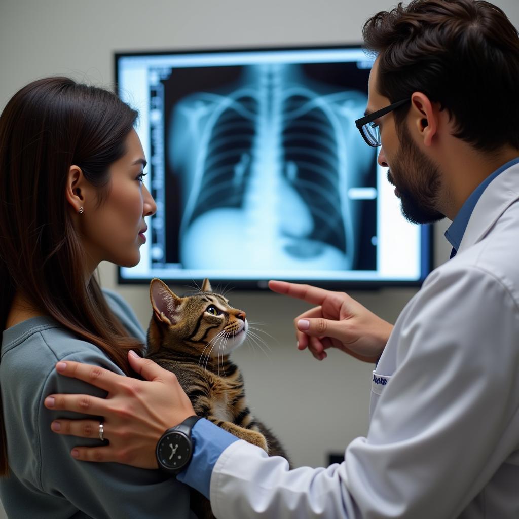 Pet owner discussing their cat's health with a veterinarian in Surprise