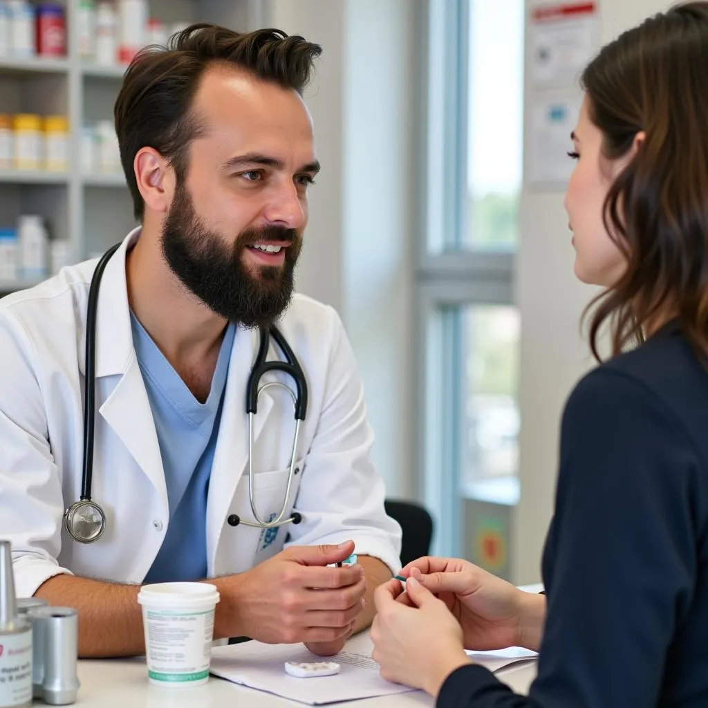 Pharmacist consulting with a patient