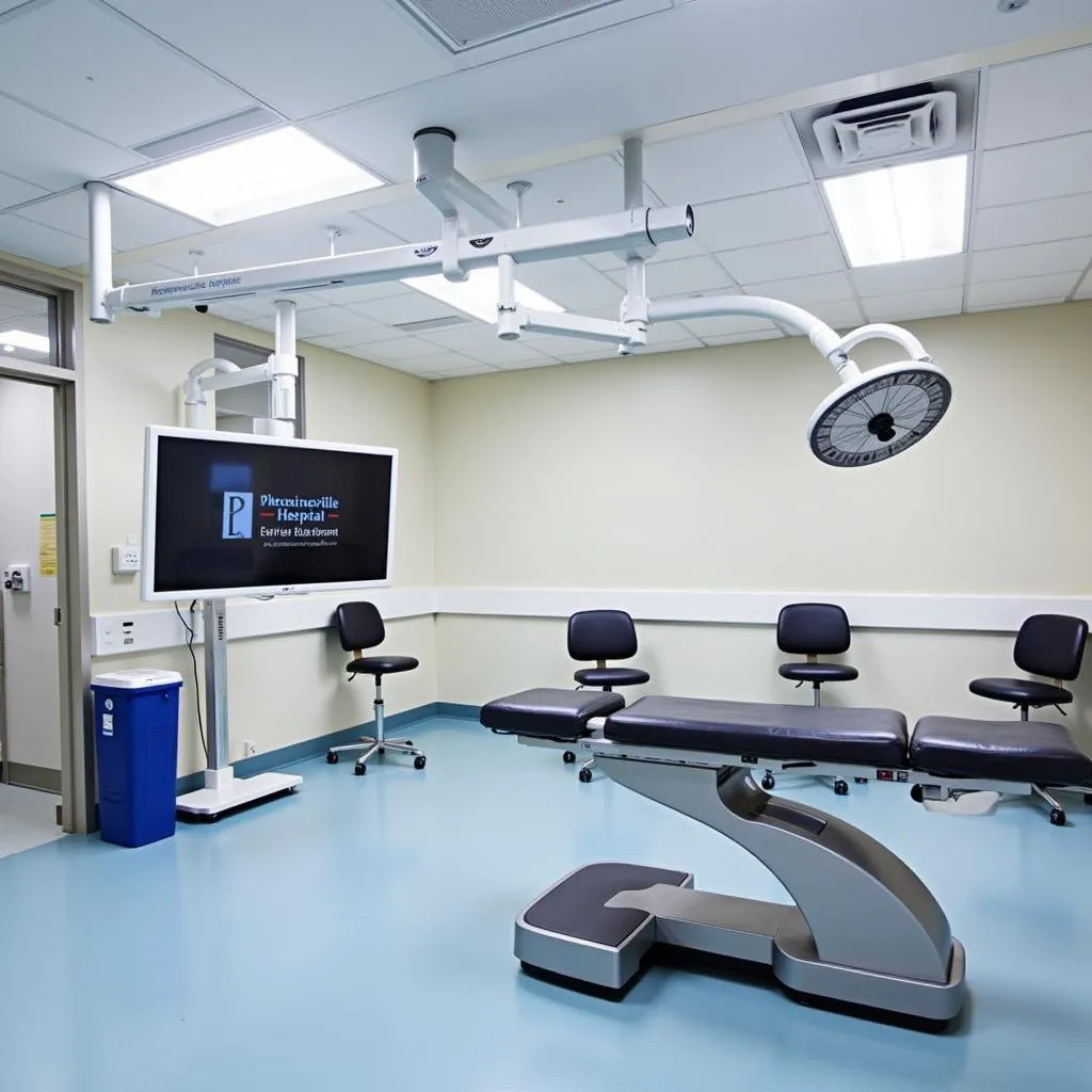 Advanced surgical equipment in a sterile operating room.