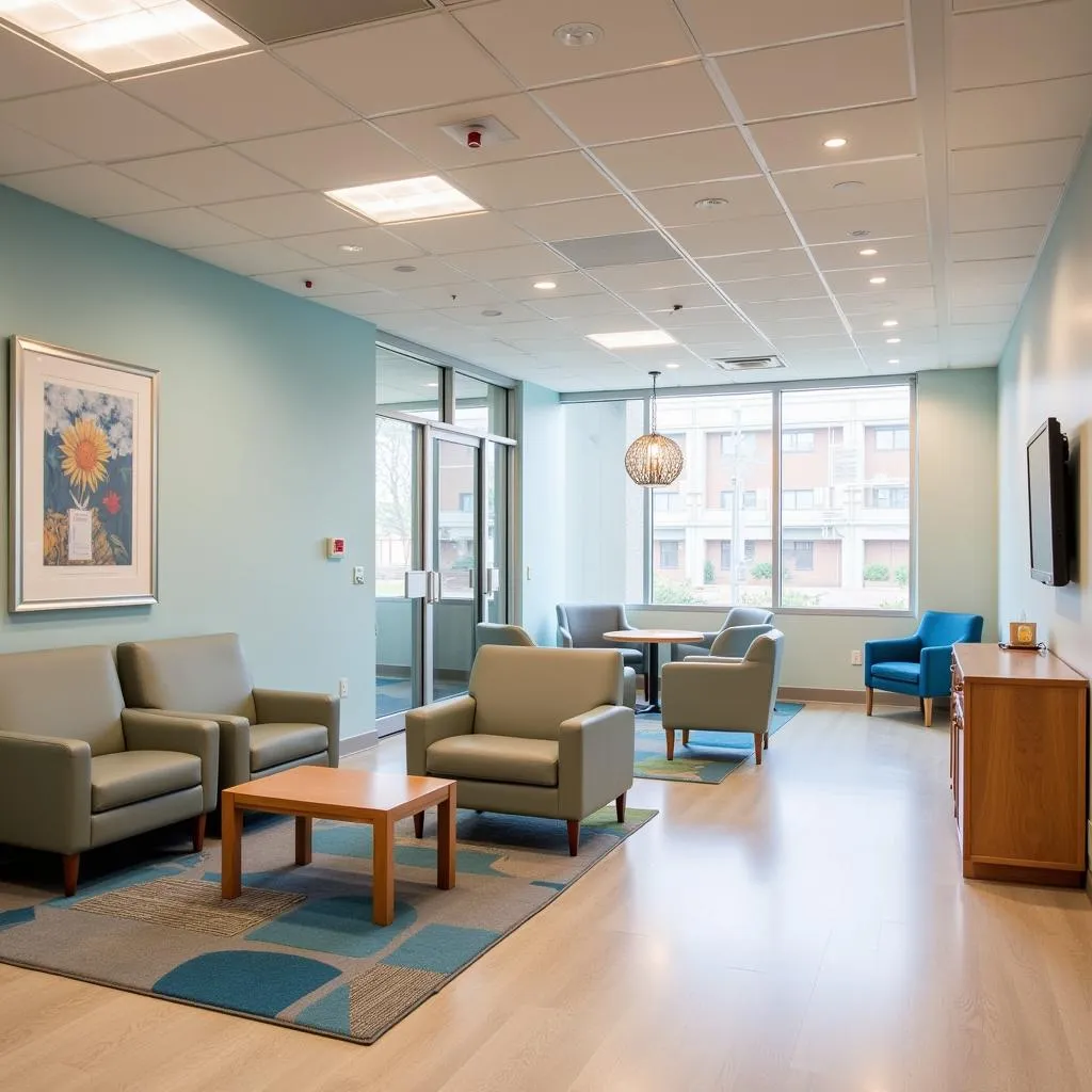 Comfortable and spacious waiting room with natural light.