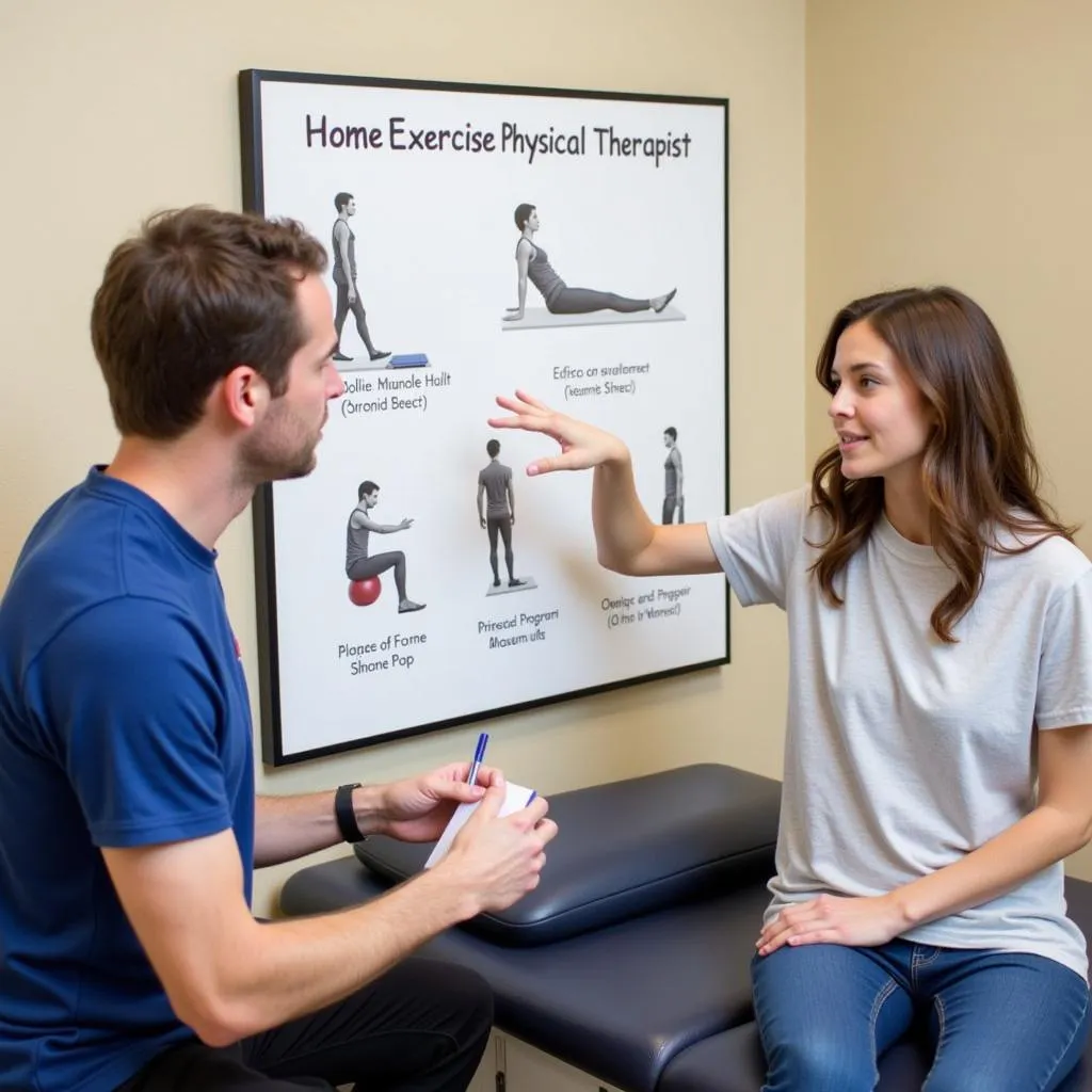 Physical therapist explaining home exercises