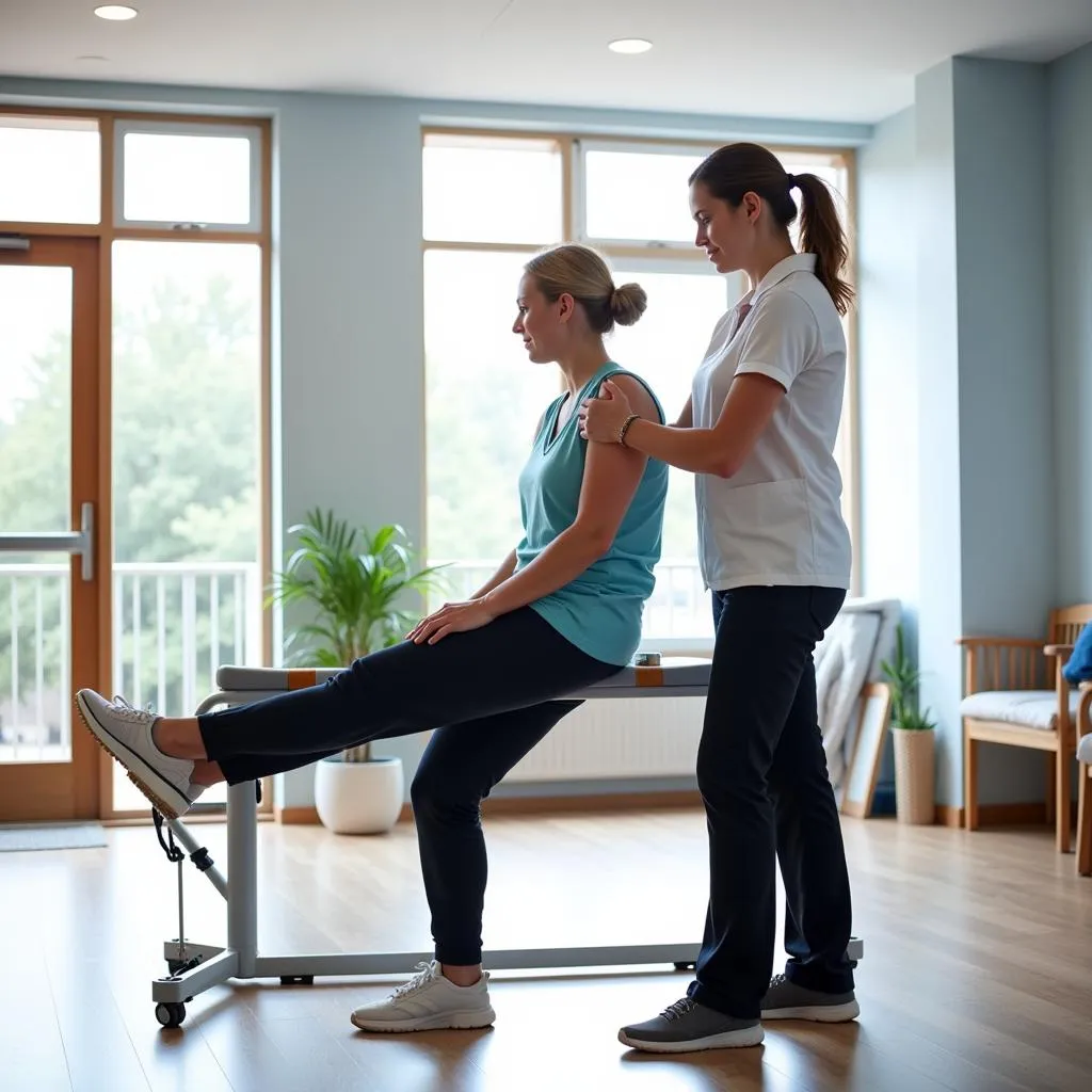 Physical therapist assisting a patient