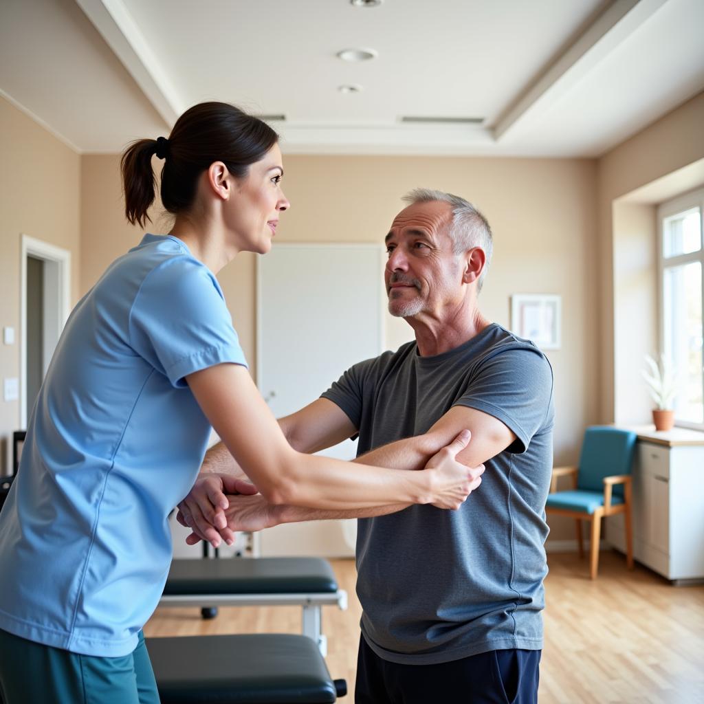 Physical therapist assisting patient after car accident