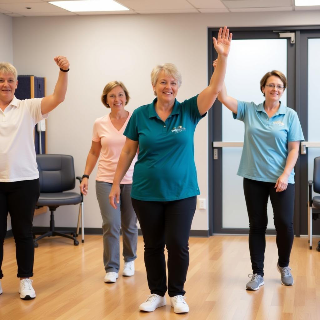 Patients engaging in physical therapy exercises