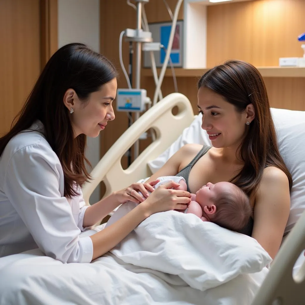 Mother receiving breastfeeding support